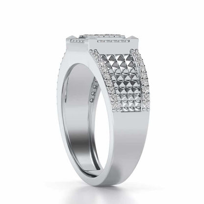 Spiky Groove Silver Ring For Men - White Gold - Image 3