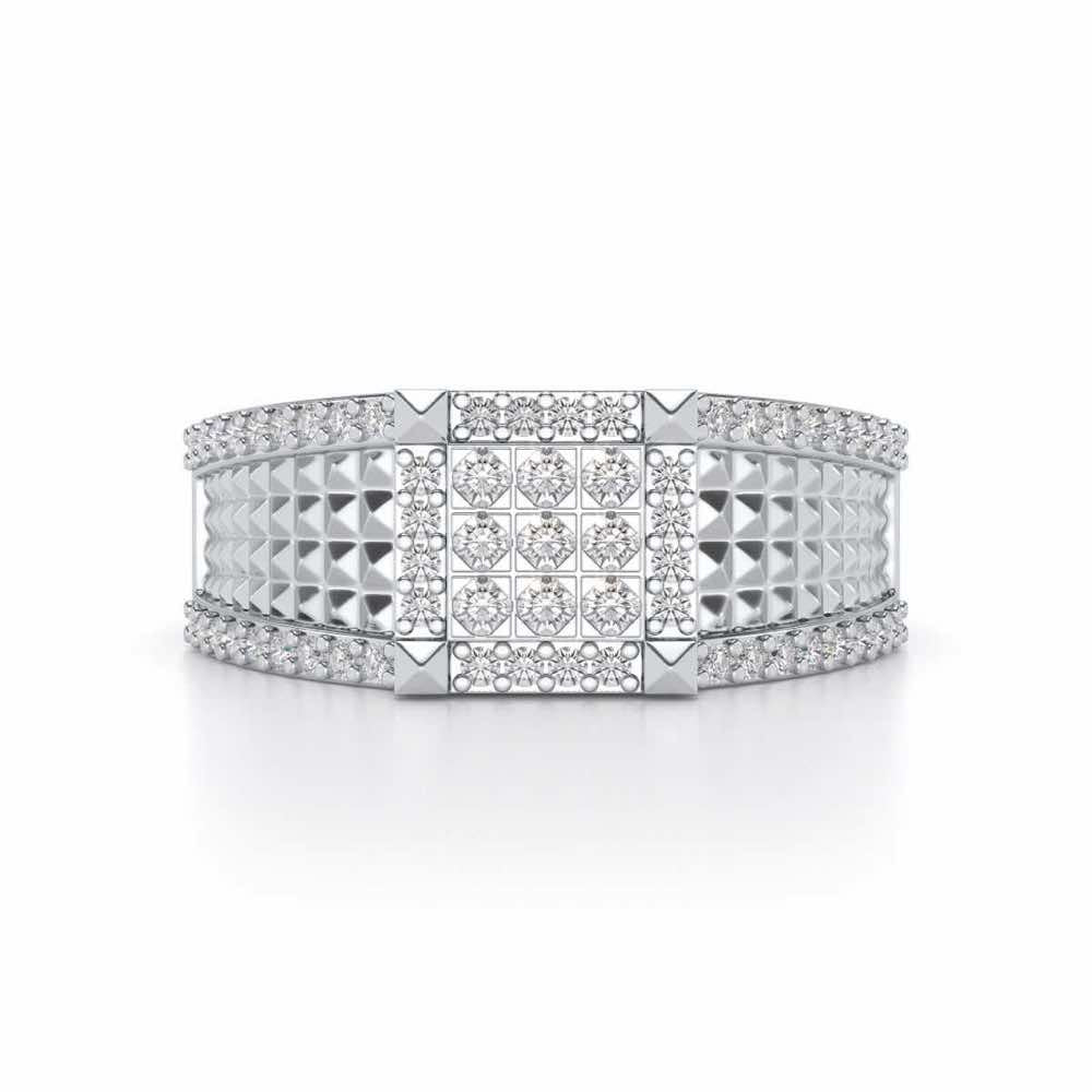 Spiky Groove Silver Ring For Men - White Gold - Image 4