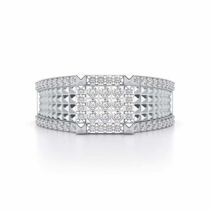 Spiky Groove Silver Ring For Men - White Gold - Image 4