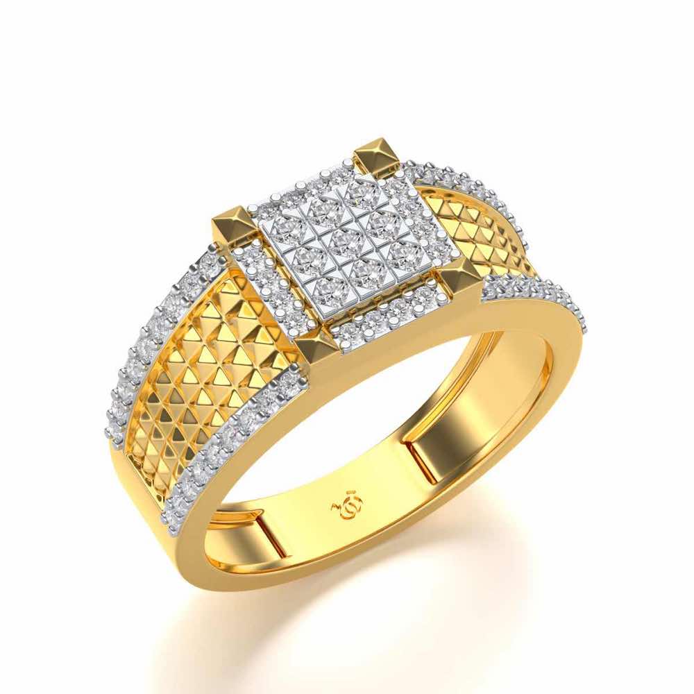 Spiky Groove Silver Ring For Men - Yellow Gold - Image 1