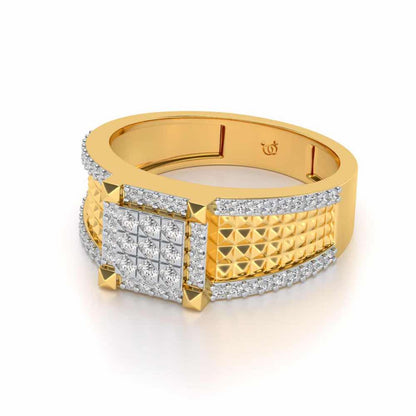 Spiky Groove Silver Ring For Men - Yellow Gold - Image 2