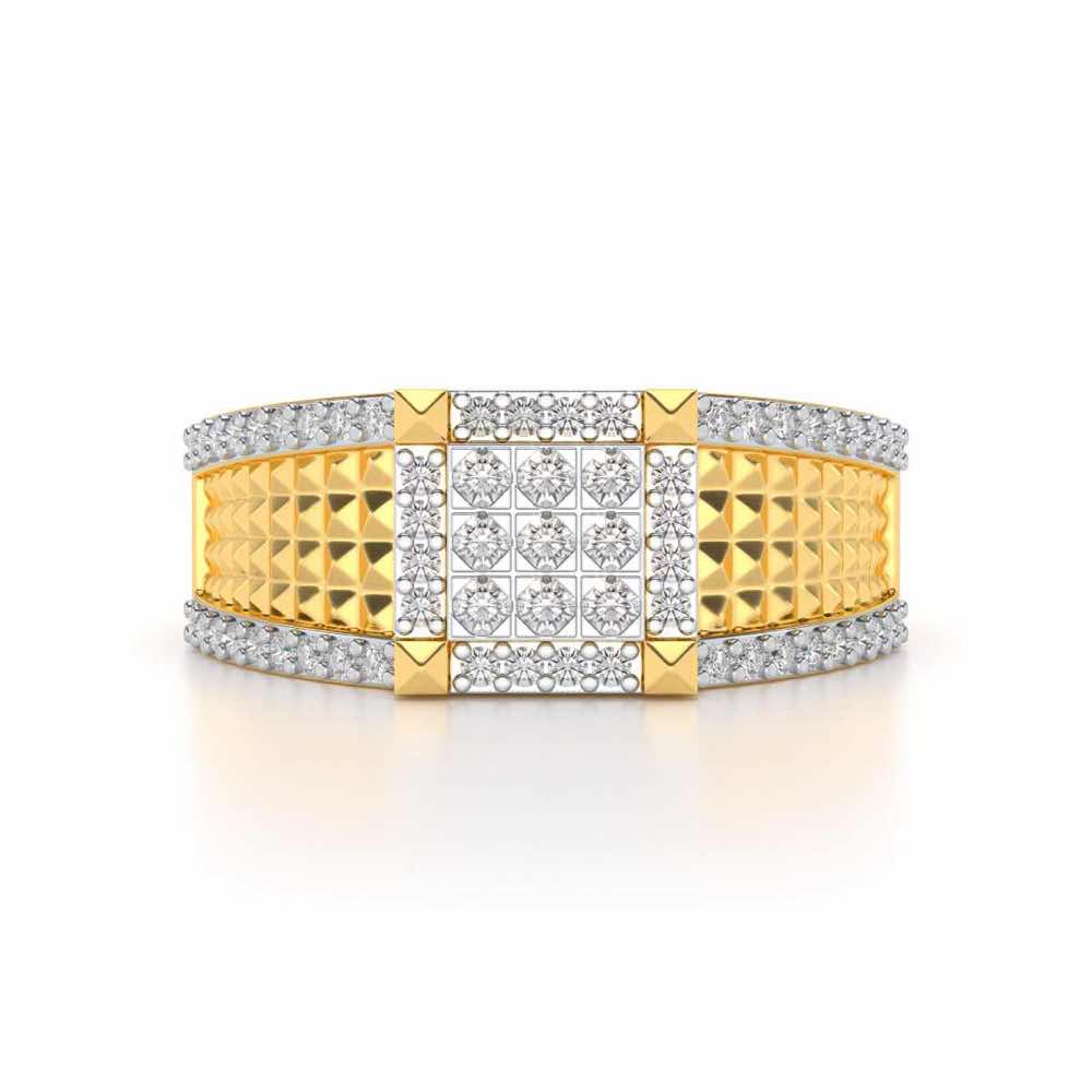 Spiky Groove Silver Ring For Men - Yellow Gold - Image 4
