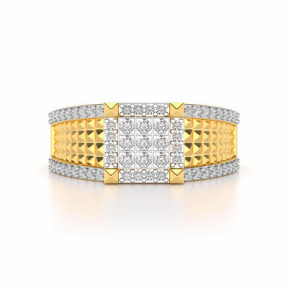 Spiky Groove Silver Ring For Men - Yellow Gold - Image 4