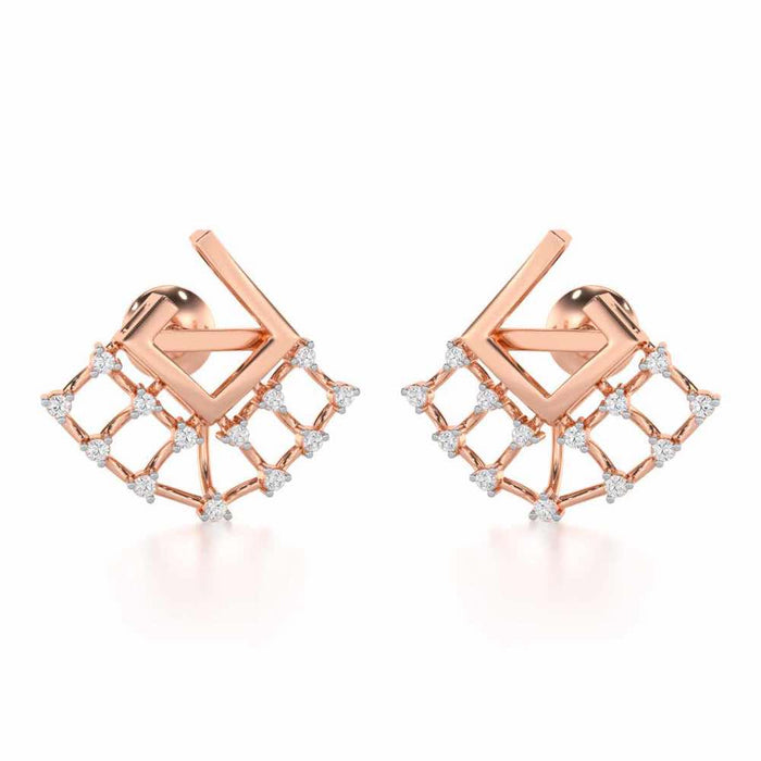 Spin Square Silver Earrings - Rose Gold - Image 1
