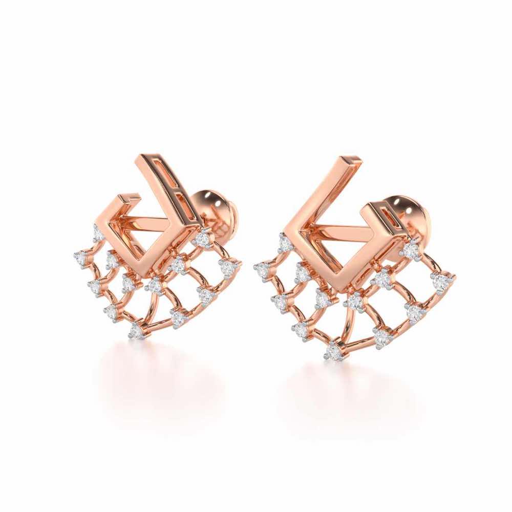 Spin Square Silver Earrings - Rose Gold - Image 3