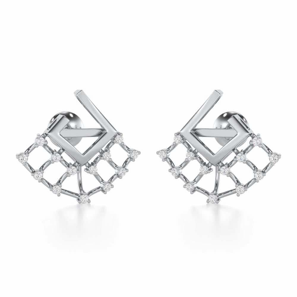 Spin Square Silver Earrings - White Gold - Image 1