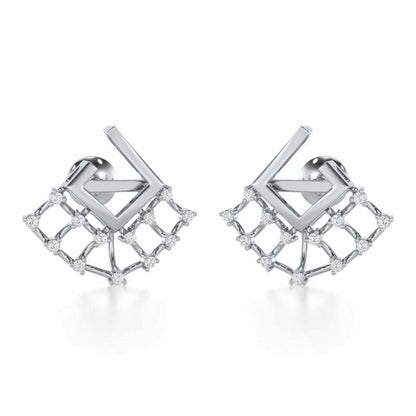 Spin Square Silver Earrings - White Gold - Image 1