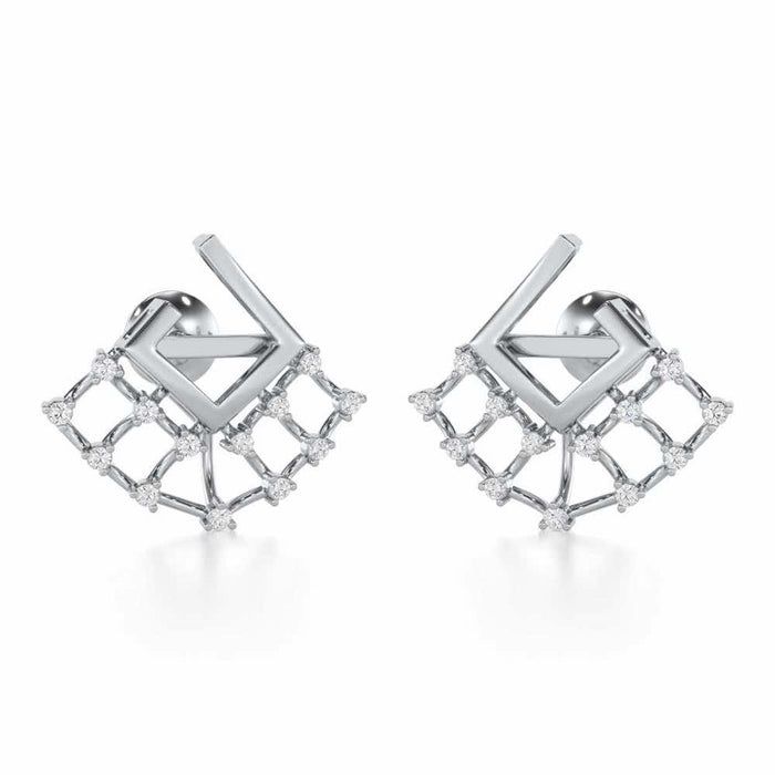 Spin Square Silver Earrings - White Gold - Image 1
