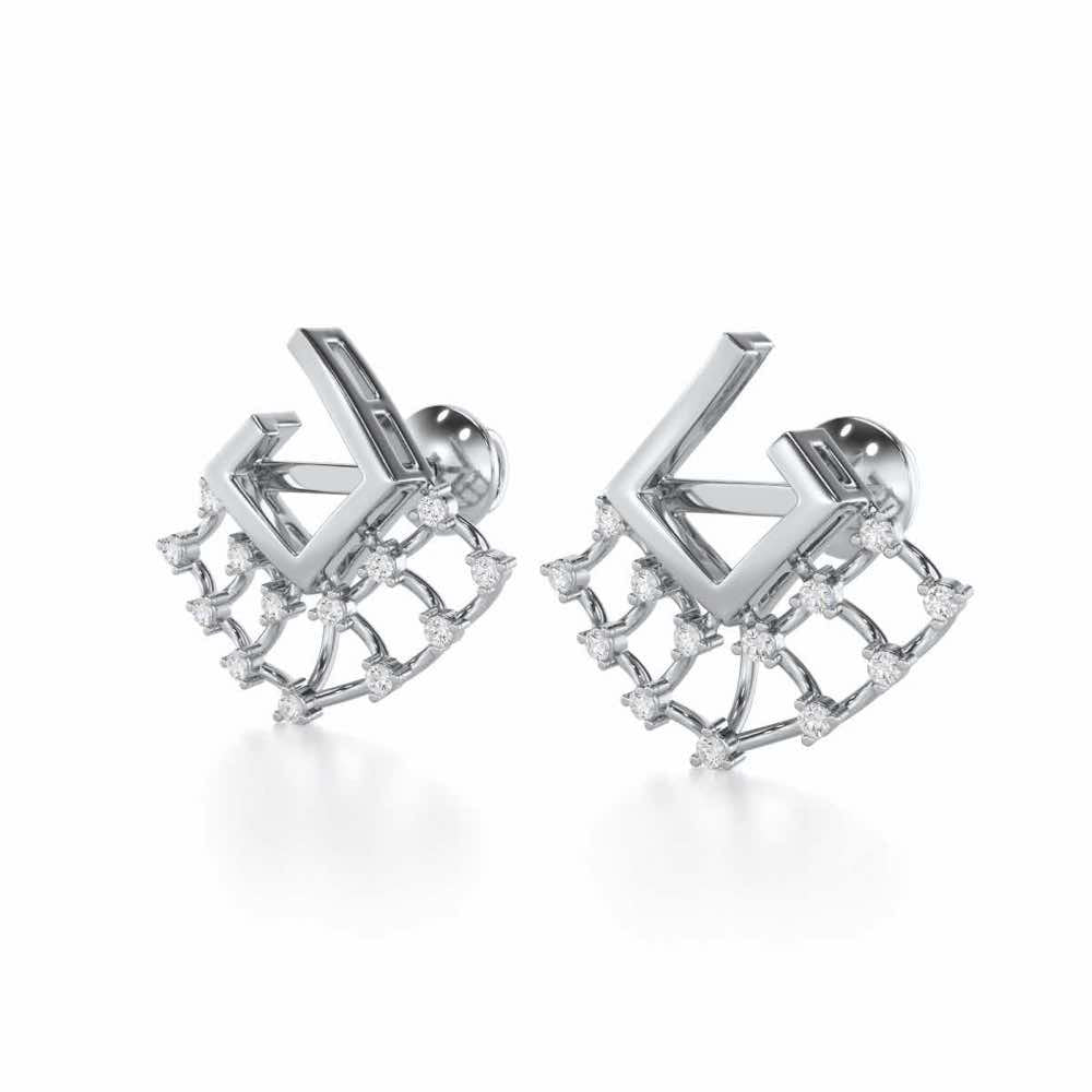 Spin Square Silver Earrings - White Gold - Image 3