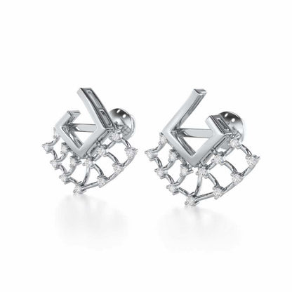 Spin Square Silver Earrings - White Gold - Image 3