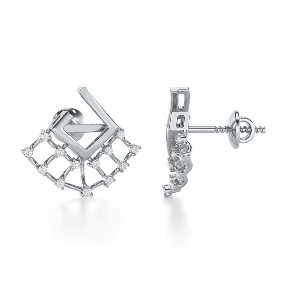 Spin Square Silver Earrings - White Gold - Image 4