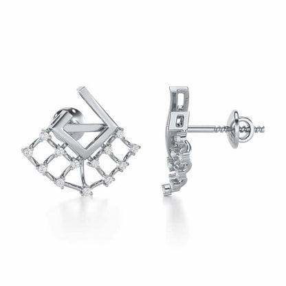 Spin Square Silver Earrings - White Gold - Image 4