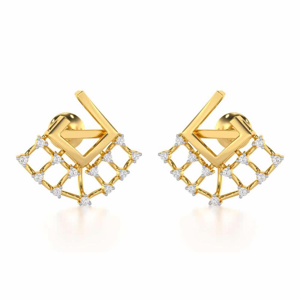 Spin Square Silver Earrings - Yellow Gold - Image 1