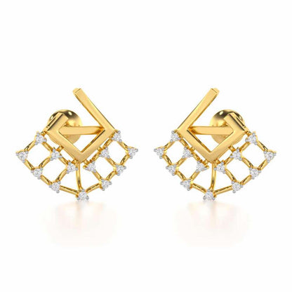 Spin Square Silver Earrings - Yellow Gold - Image 1