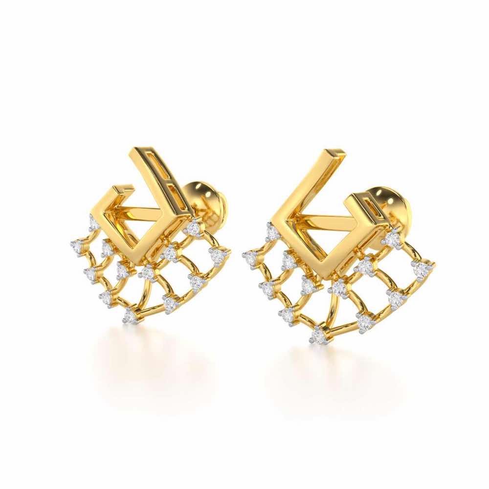 Spin Square Silver Earrings - Yellow Gold - Image 3