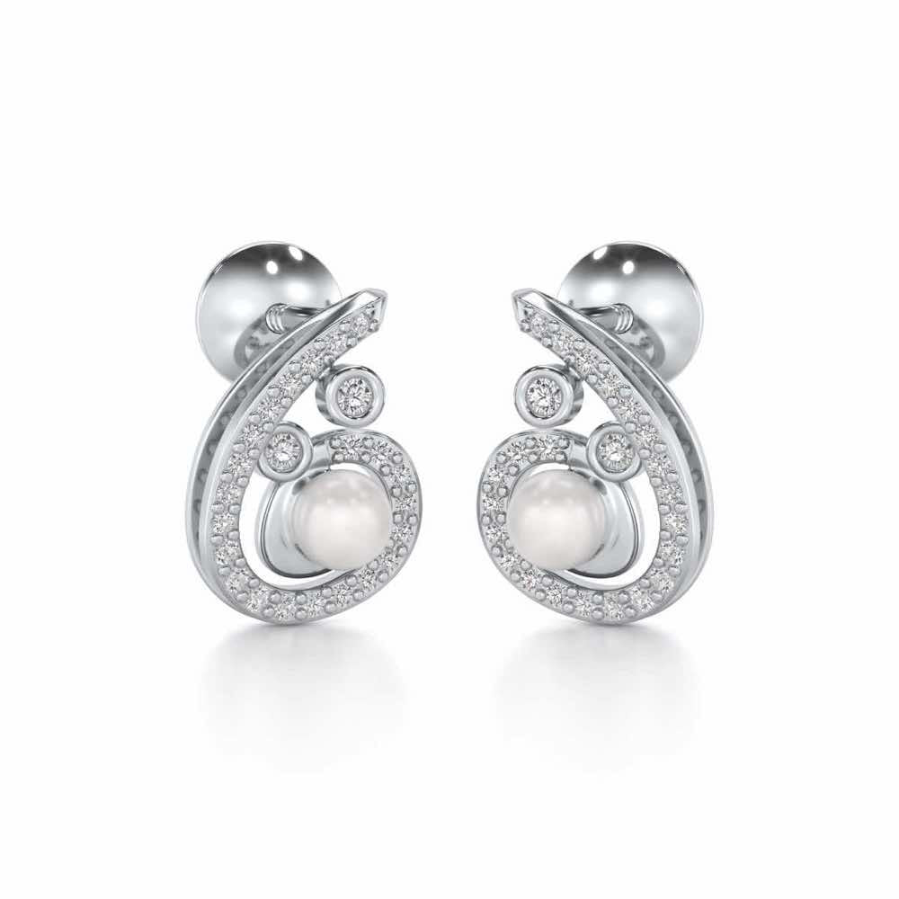 Spin-in Silver Pearl Earrings - White Gold - Image 1