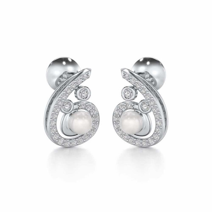 Spin-in Silver Pearl Earrings - White Gold - Image 1