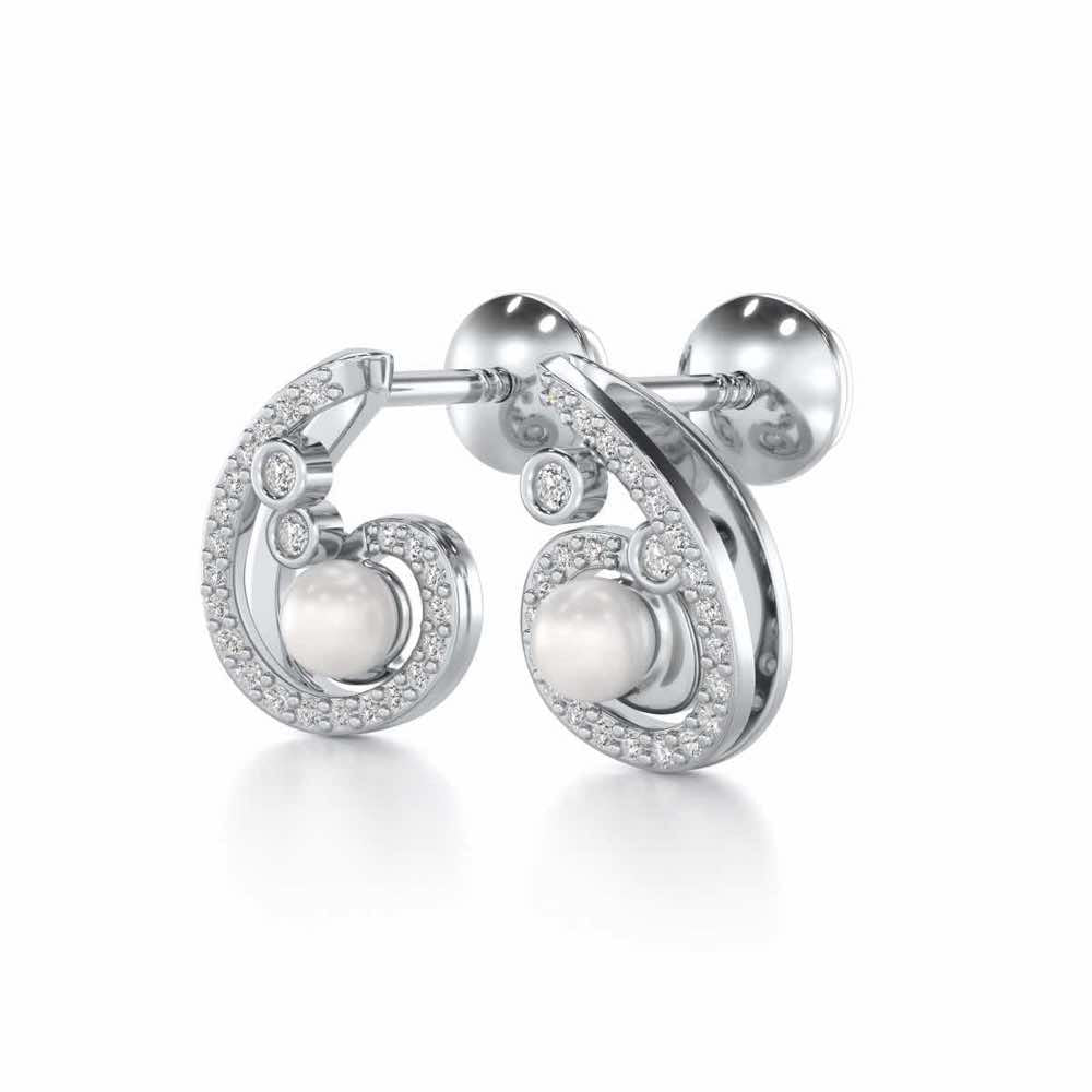 Spin-in Silver Pearl Earrings - White Gold - Image 3