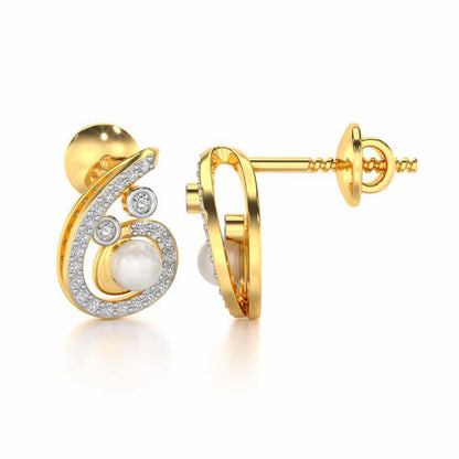 Spin-in Silver Pearl Earrings - Yellow Gold - Image 4
