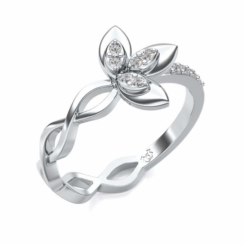 Spiral And Floral Silver Ring - White Gold - Image 1