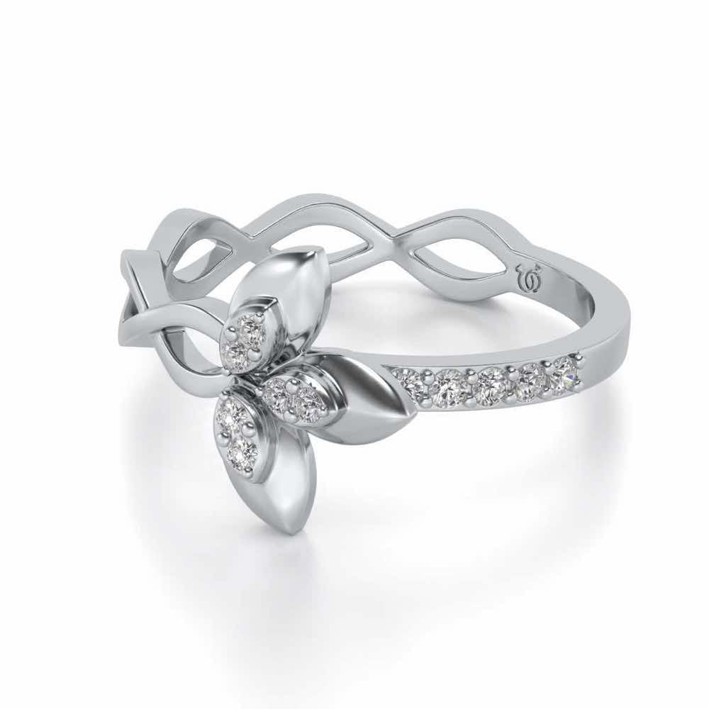 Spiral And Floral Silver Ring - White Gold - Image 2