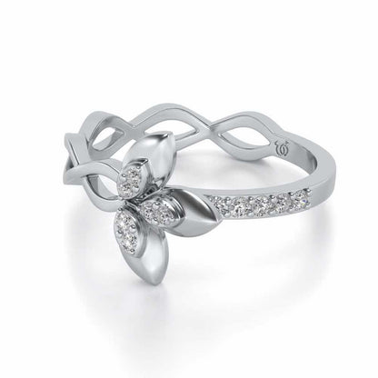 Spiral And Floral Silver Ring - White Gold - Image 2