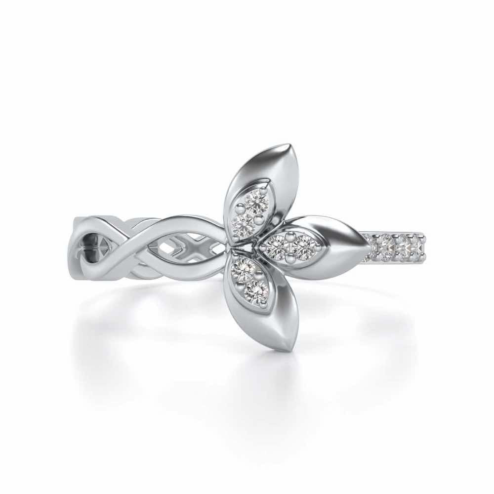 Spiral And Floral Silver Ring - White Gold - Image 4