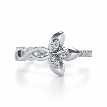 Spiral And Floral Silver Ring - White Gold - Image 4