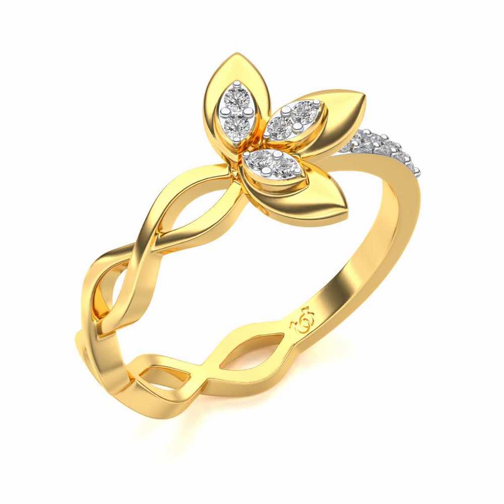 Spiral And Floral Silver Ring - Yellow Gold - Image 1