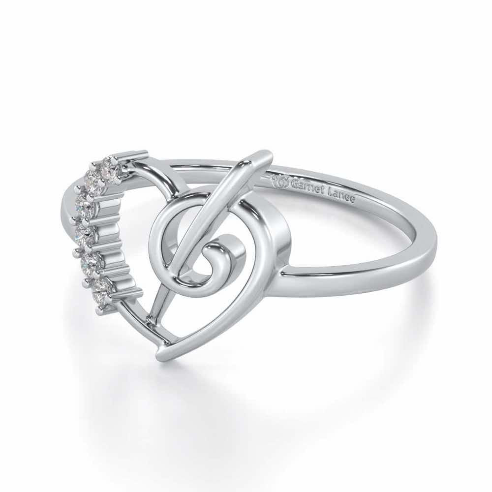 Spiral Heart Silver Ring - White Gold - Image 2