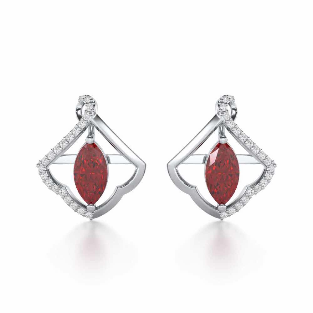 Splendid Sonata Garnet Silver Earrings - White Gold - Image 1