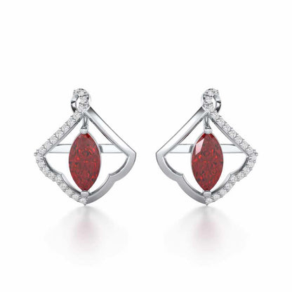 Splendid Sonata Garnet Silver Earrings - White Gold - Image 1