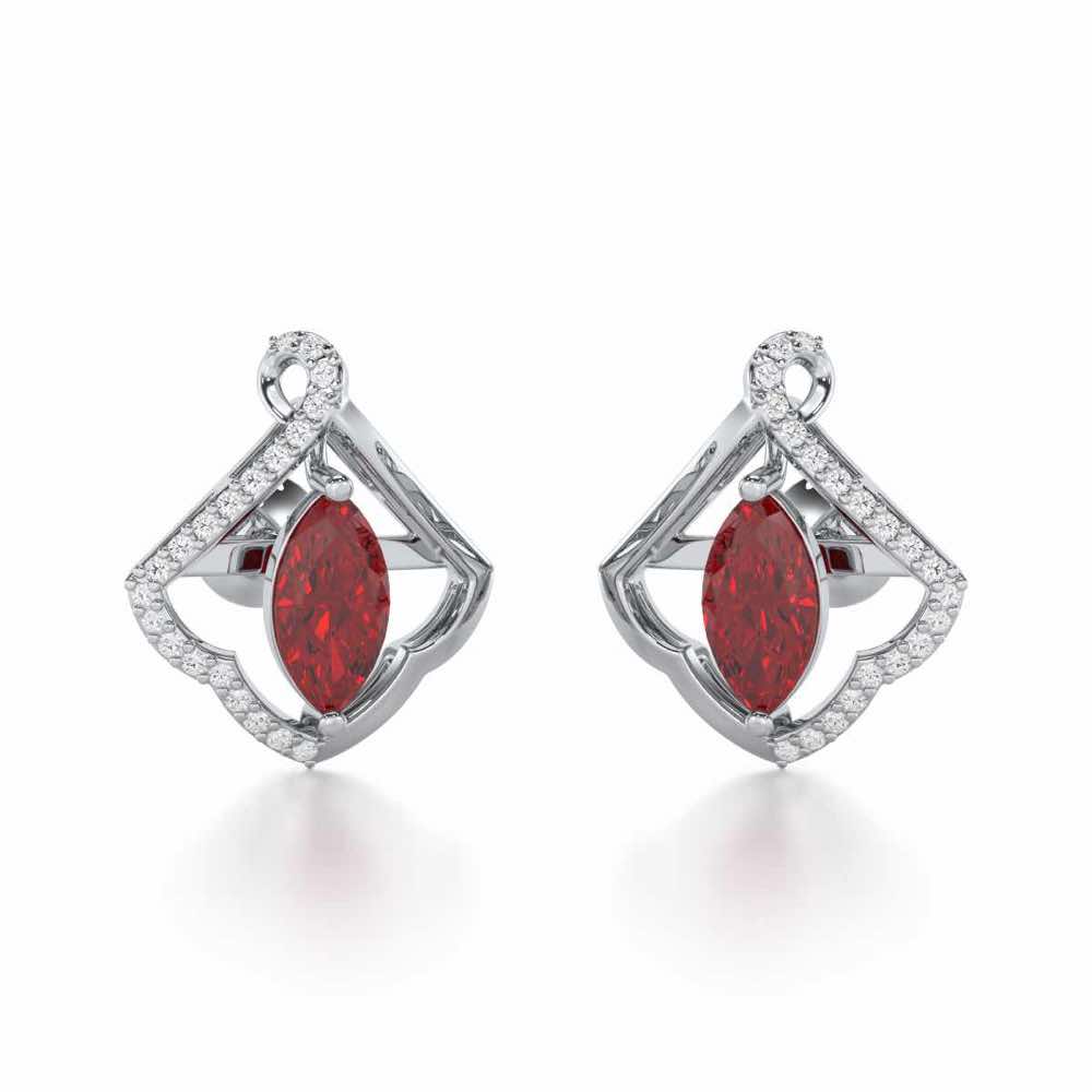 Splendid Sonata Garnet Silver Earrings - White Gold - Image 2