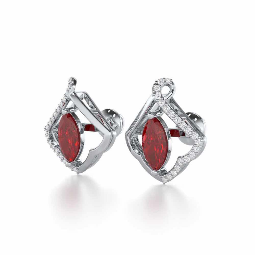 Splendid Sonata Garnet Silver Earrings - White Gold - Image 3