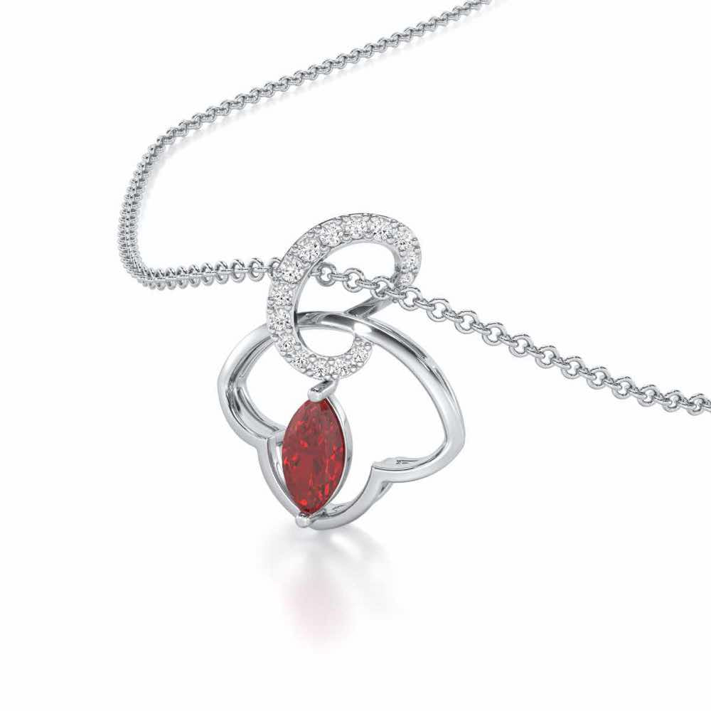 Splendid Sonata Garnet Silver Pendant - White Gold - Image 1