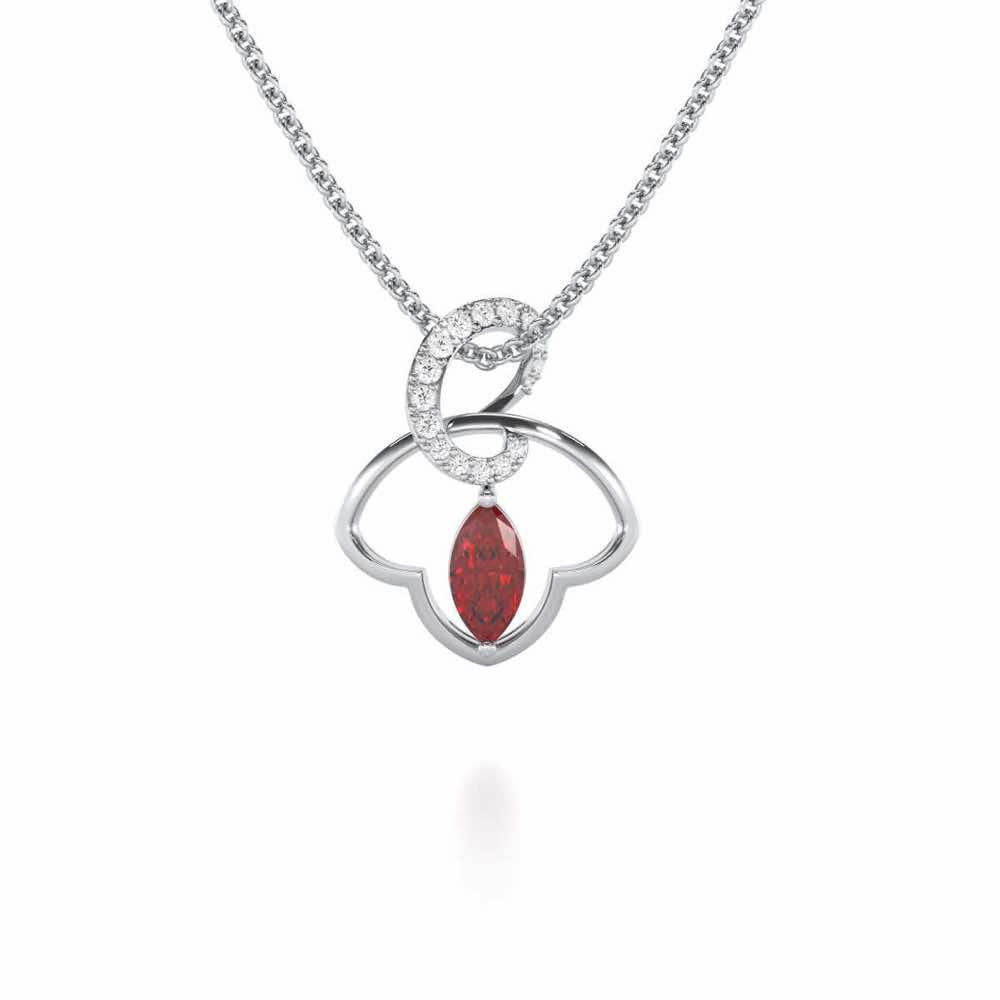 Splendid Sonata Garnet Silver Pendant - White Gold - Image 2