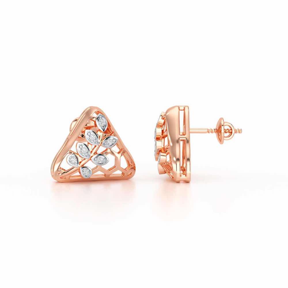Splendor Sheen Silver Stud Earrings - Rose Gold - Image 4