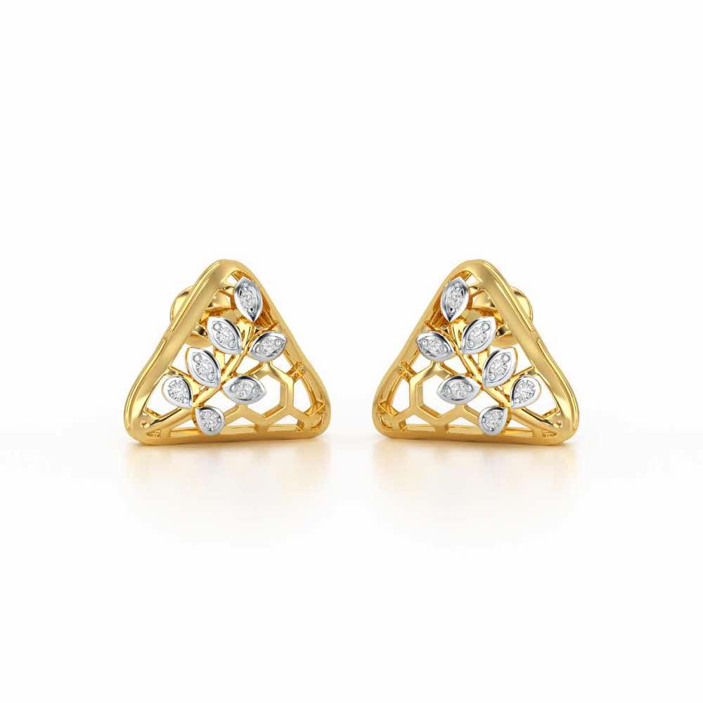 Splendor Sheen Silver Stud Earrings - Yellow Gold - Image 2