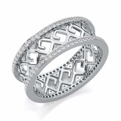 Square Spiral Silver Band Ring - White Gold - Image 1