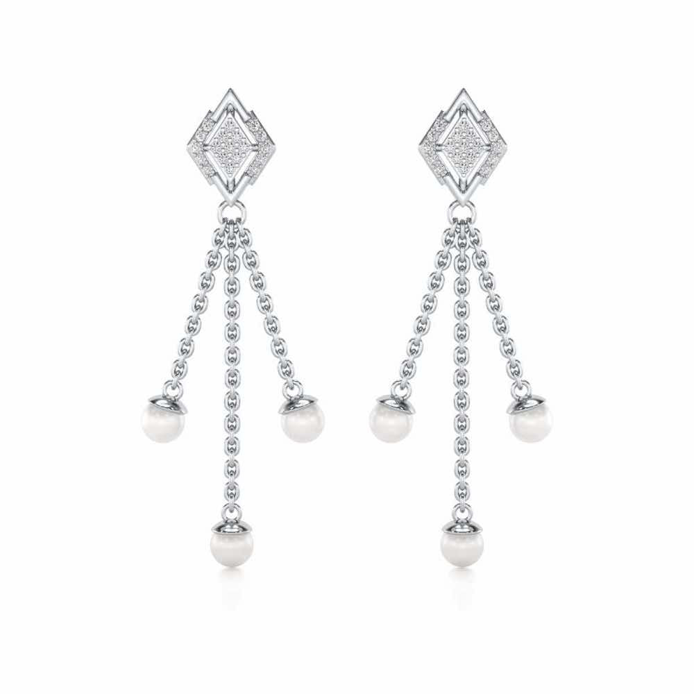 Squary Silver Dangler Earrings - White Gold - Image 1