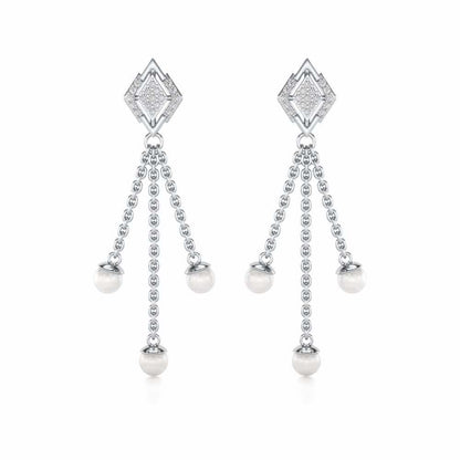 Squary Silver Dangler Earrings - White Gold - Image 1