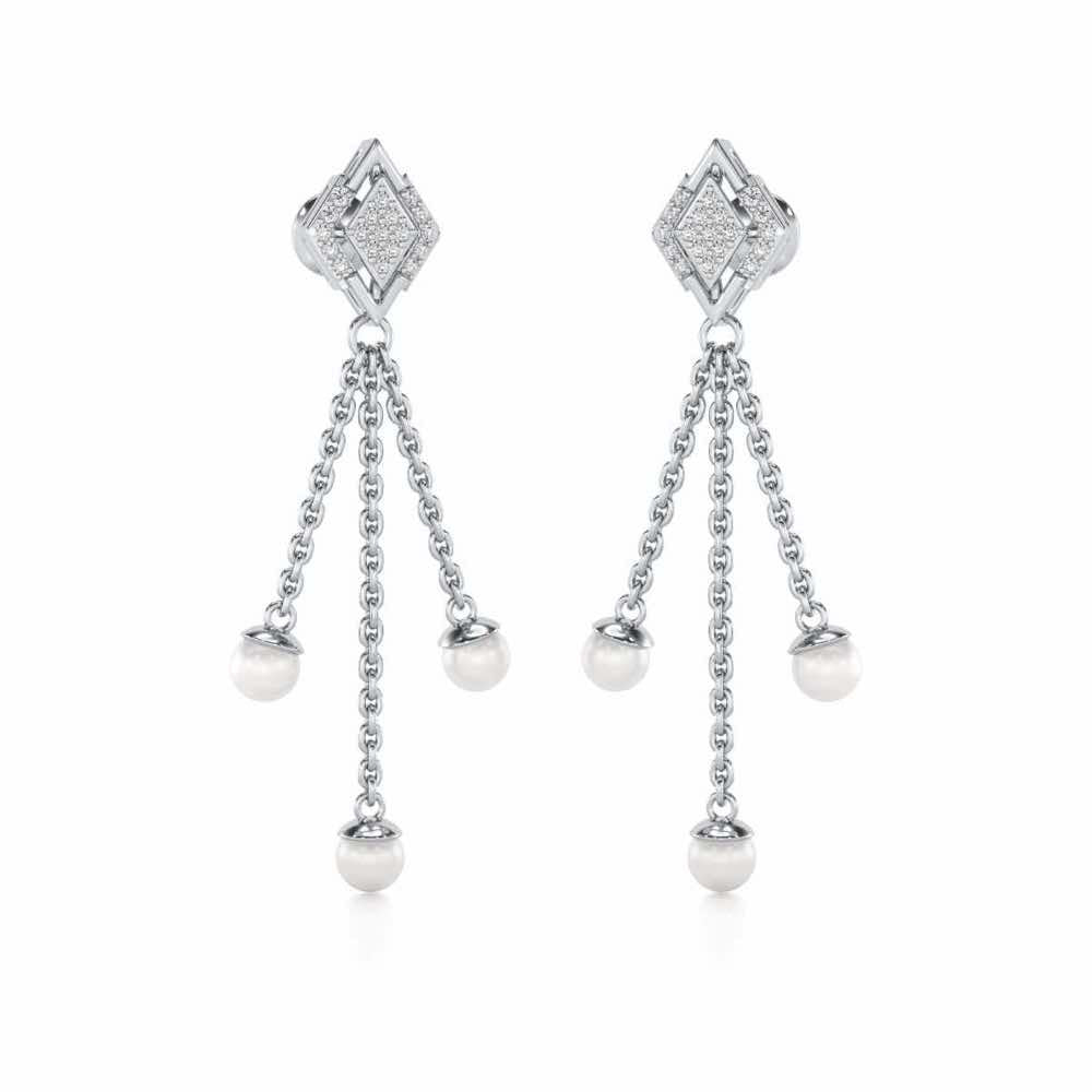 Squary Silver Dangler Earrings - White Gold - Image 2