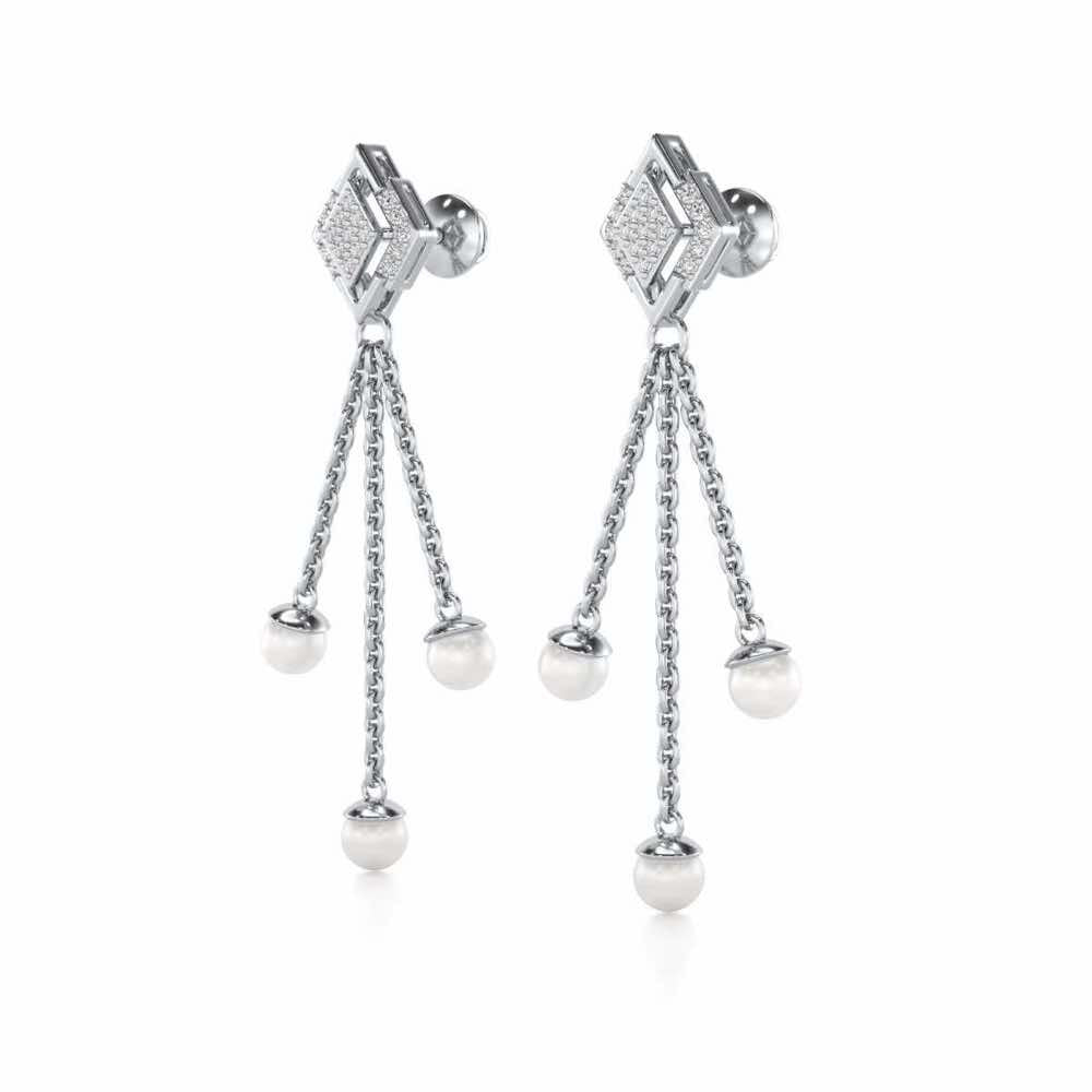 Squary Silver Dangler Earrings - White Gold - Image 3