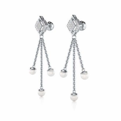 Squary Silver Dangler Earrings - White Gold - Image 3