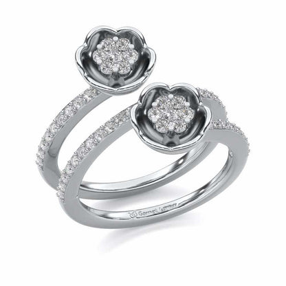 Sapling Bloom Silver Ring - White Gold - Image 1