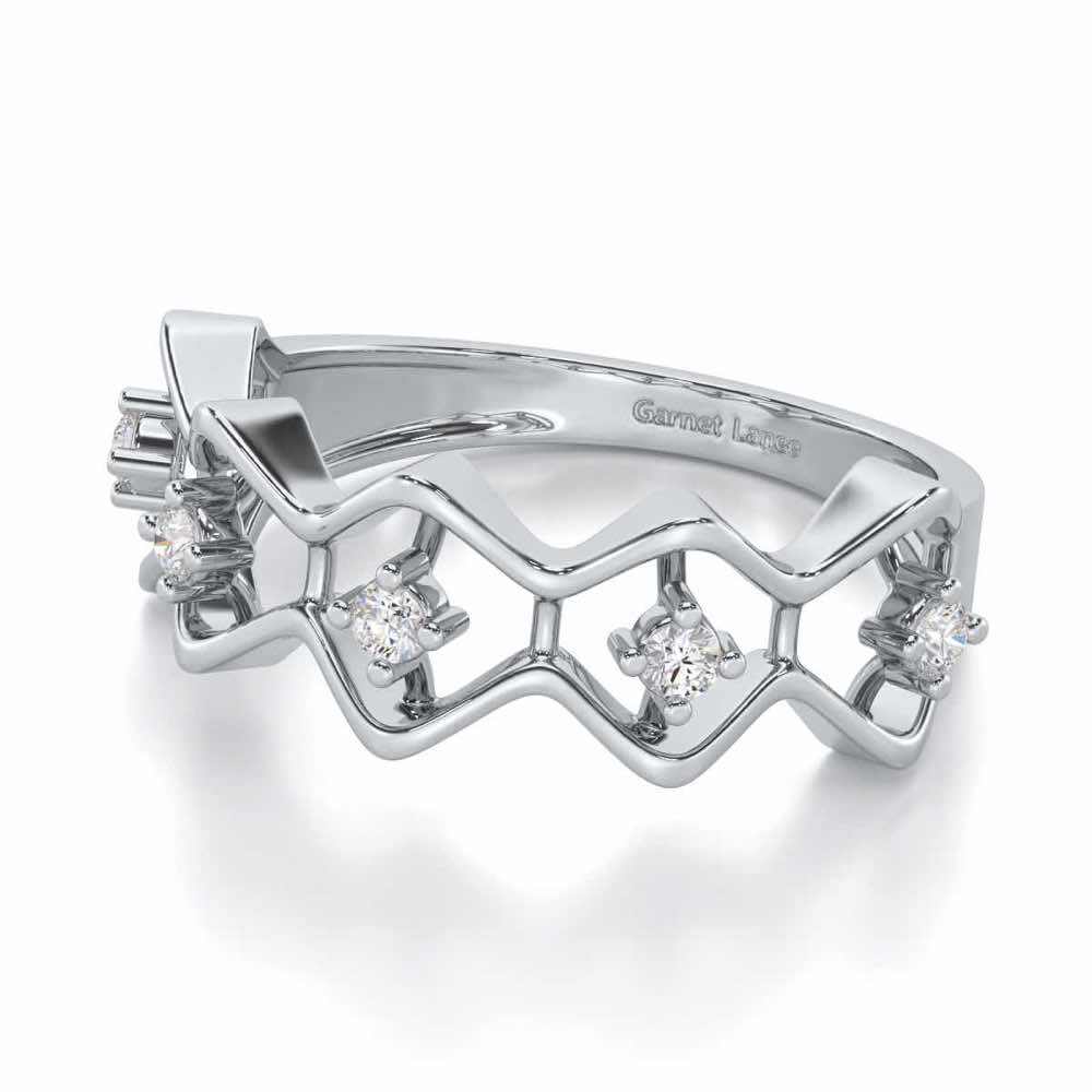 Star Row Silver Ring - White Gold - Image 2