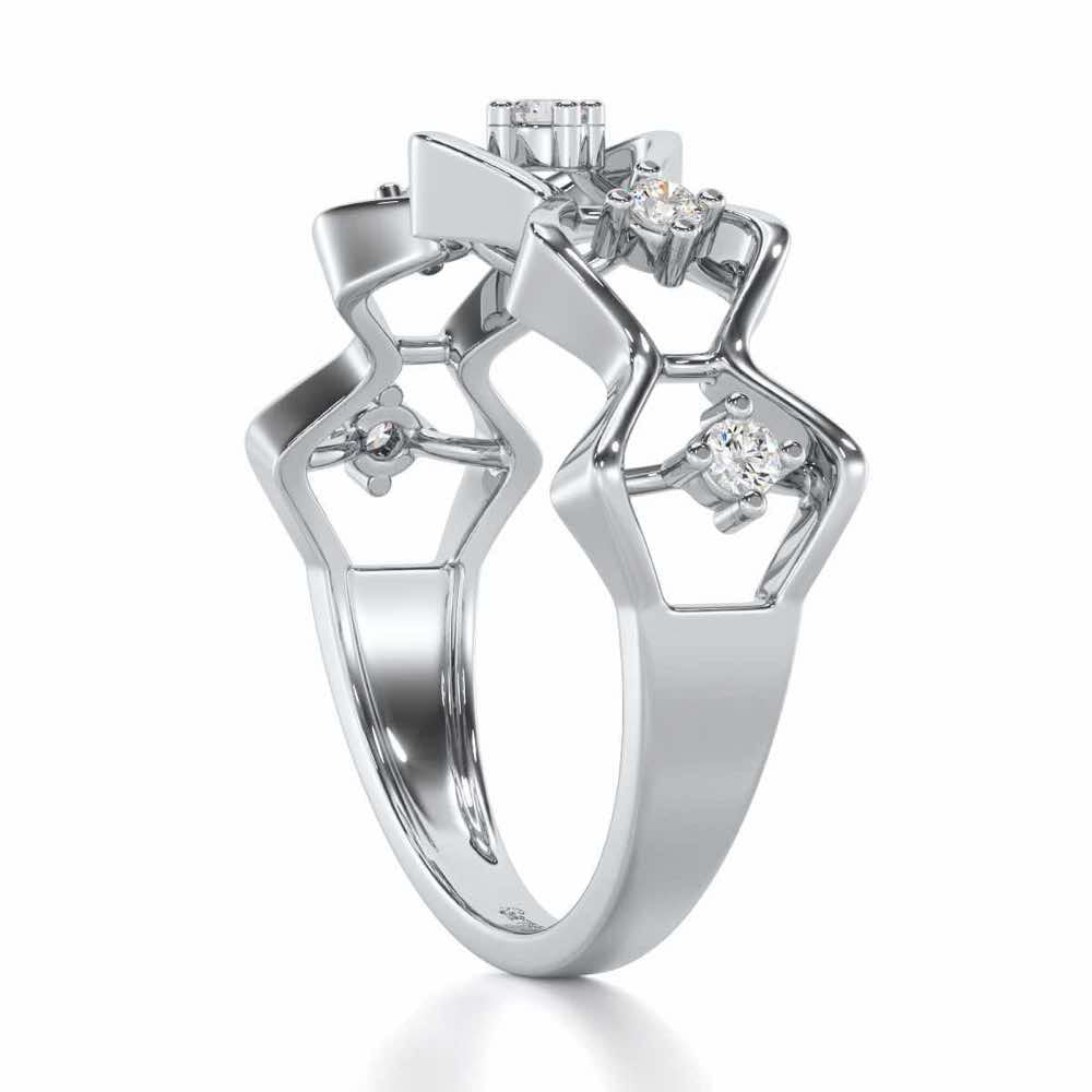 Star Row Silver Ring - White Gold - Image 3