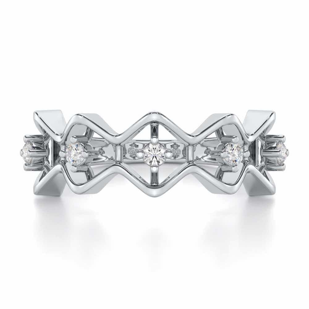 Star Row Silver Ring - White Gold - Image 4