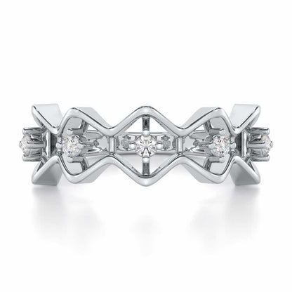 Star Row Silver Ring - White Gold - Image 4