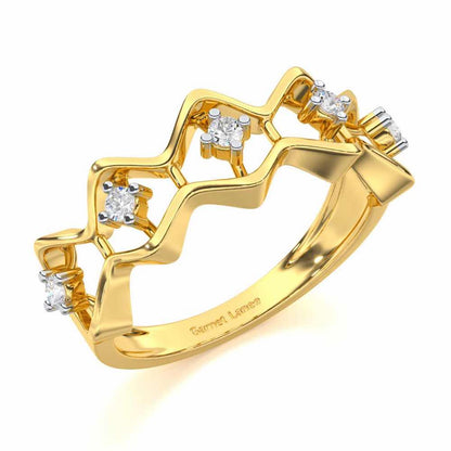 Star Row Silver Ring - Yellow Gold - Image 1